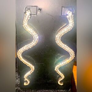 Gold and clear crystal snake earrings